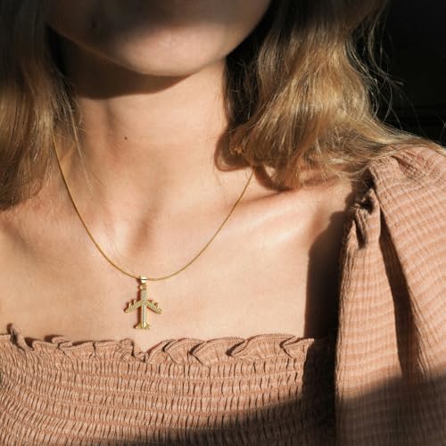 Gold Cross Necklace for Women, 18K Gold Plated Airplane Shape Cubic Zirconia Aviation Pendant, Hypoallergenic Jewelry, Dainty Gift for Travel Lovers3