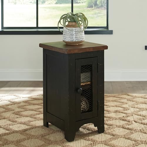 Signature Design by Ashley Valebeck Rustic Farmhouse Chair Side End Table with Cabinet Door, Distressed Black by Signature Design by Ashley - Image 7
