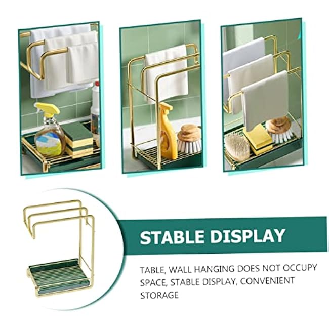 PRETYZOOM Wall-Mounted Draining Duster Cloth Rack Gold Kitchen Sponge Holder Space-Saving Organizer for Easy Access in Kitchen or Laundry