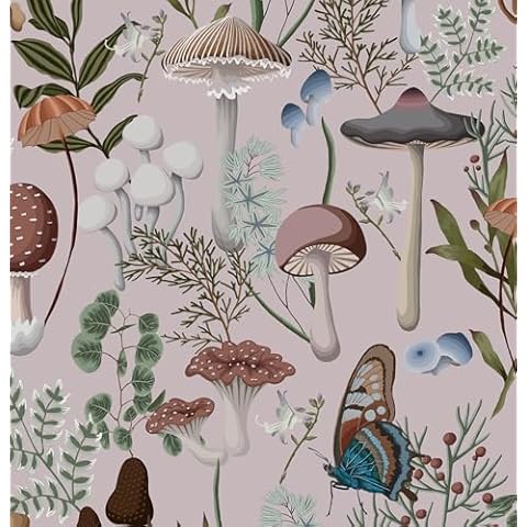 EeeComing Mushroom Wallpaper Peel and Stick Wallpaper Pink Fairytale Forest Wallpaper 393.7''x16.14'' Mushroom Removable Wallpaper Room Bookcase Bathroom Self Adhesive Vinyl Cover