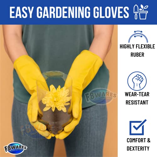 F8WARES Thick And Heavy Duty Latex Rubber Gardening Gloves - Garden Gloves - Long Hand Gloves For Gardening Work Holding Gardening Tools Pack 1 Pair Yellow (Large, 14Inch Length), Pack of 1