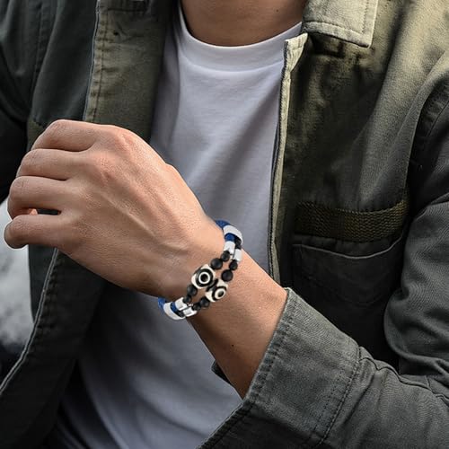 Mens Leather Bracelet Black Onyx Protection Healing Stone Bead Bracelet for Men Stainless Steel Evil Eye Clasp Cuff Bracelets Jewelry4