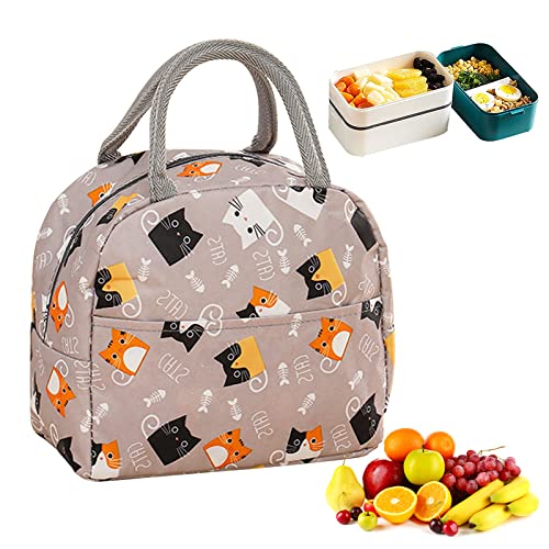 Mecctuck Bolsa del Almuerzo, Bolsa Termica, Bolsa Térmica Porta Alimentos Isotérmica Portátil, Impermeable Comida Bolsas de Almuerzo, Picnic Organizador del Almuerzo Ligera(Gato Gris) Cover