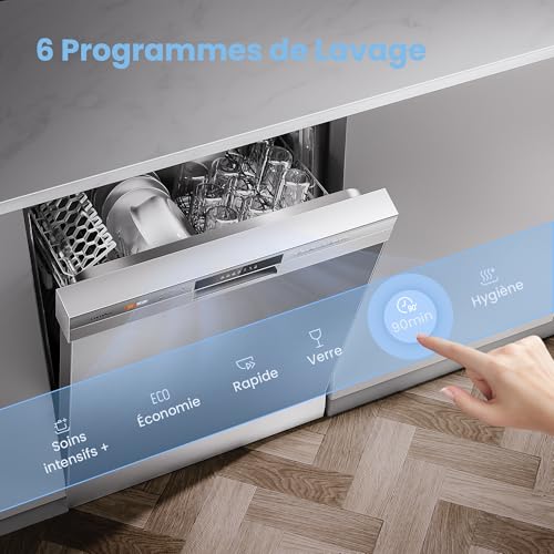 COMFEE' CDWPF1201PS Dishwasher Freestanding, 60 cm, 12 place settings, delayed start, half load function, flexible baskets - Stainless steel, 49 dB, Button control