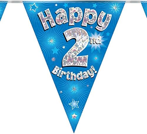 2nd Birthday Blue Birthday Party Flag Banner Bunting Age 2