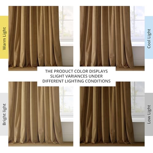 HPD Half Price Drapes Signature Velvet Thermal Blackout Curtains for Living Room 96 Inch Long (1 Panel) Rod Pocket Insulated Blackout Curtains for Bedroom Window Curtains, 50W x 96L, Amber Gold