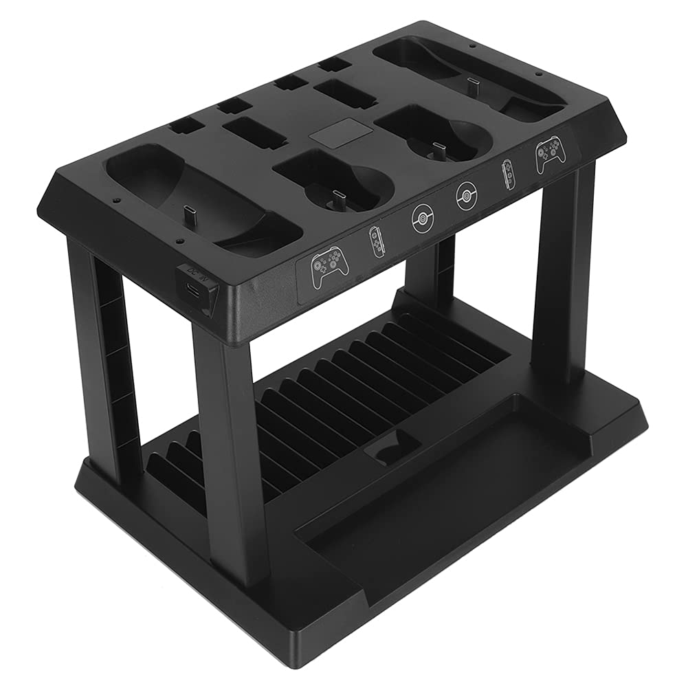 Wakects Base di Ricarica per Gamepad, Supporto per Carte da Gioco Multifunzione in ABS, Ingresso 5 V 3 A con Indicatore Luminoso, Carica Controller e Memorizza Schede Console per Utenti