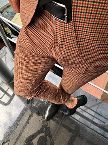 Wangyue Men's Vintage Plaid Suit Slim Fit 3 Piece Suits Jacket Vest Pants for Wedding Prom4