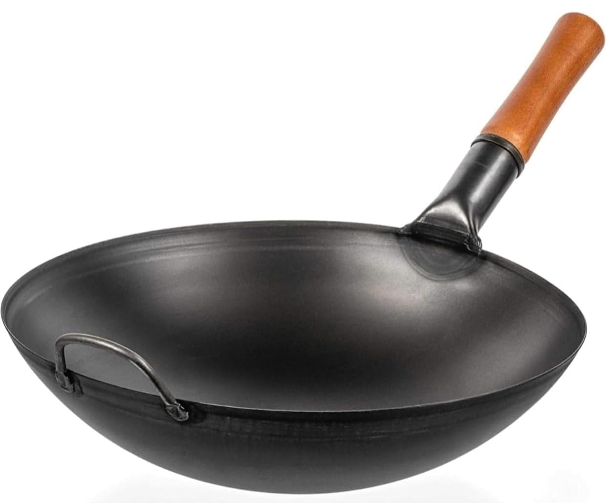 Pre-Seasoned Carbon Wok/kadai Pan 34cm Woks and Stir Fry Pans- Chinese Wok with Flat Bottom Pow kadai- Traditional Japanese Rust-Resistant Woks- Black Iron Iron Utensils 1pc-image-12