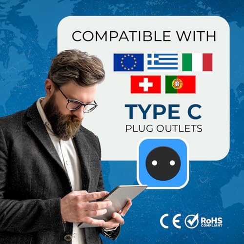 Image of OREI India to Europe Adapter, Russia, Turkey & More - Type C - 2 in 1 - Perfect for Laptop, Camera Charger and More- CE, RoHS - Black - 5 Years Warranty