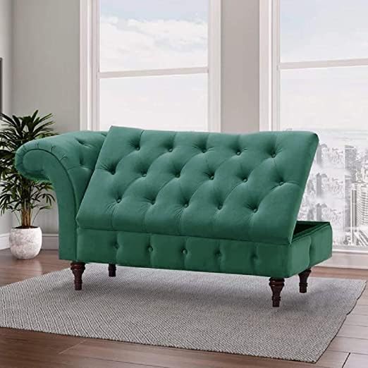 Image of Velvet Chaise Lounge Box Storage for Bedroom, Livingroom (Green)