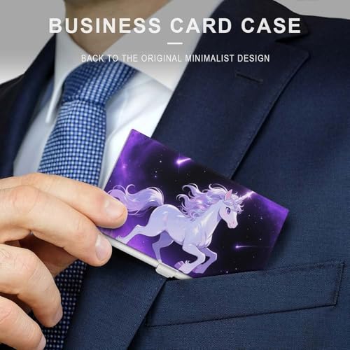 Silver Horse Business Card Holder Slim - Metal Aluminum Alloy Credit Card Holder Case, Professional Flip Cover Business Cards Organizer Wallet for Men & Women (Buckle Style)3