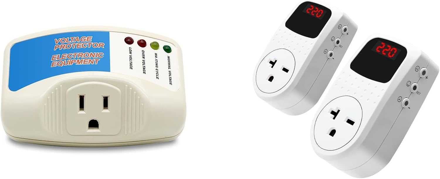 Single Outlet Surge Protector 1 Pack and 220V Voltage Regulator Protector 2 Pack Bundle