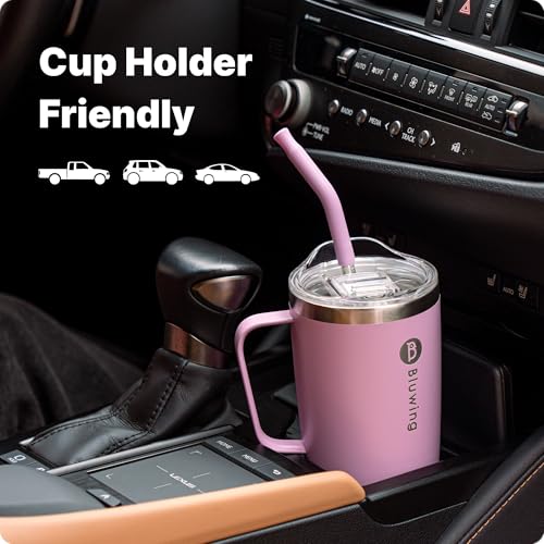Image of 20 oz Insulated Tumbler with Handle Stainless Steel Travel Coffee Mug with Lid and Straw, Double Wall Tumbler Cups for Women and Men, BPA Free (Mango Yellow)
