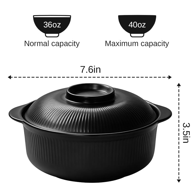 Image of Black 40oz Cereal Bowls with lids set of 4,Microwave Safe,Family&Camping