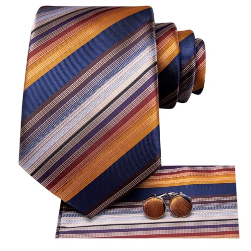 Image of Dubulle Mens Paisley Striped Tie Woven Necktie for Men and Handkerchief Cufflinks Set Wedding Formal Business