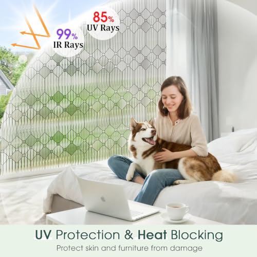 Image of Coavas Reeded Glass Window Privacy Film, 3D Fluted Frosted Static Cling, No Glue Removable, Renter Friendly Day & Night Privacy, UV Blocking Anti-Glare for Bathroom Glass Door 29.5x78.7in, Reeded