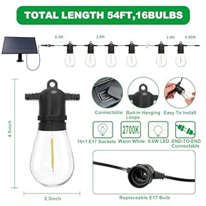 54486 ft solar string lights outdoorwaterproof with usb port remote control solar patio lights16 shatterproof s14 bulbs1w soft white  urban country home decor