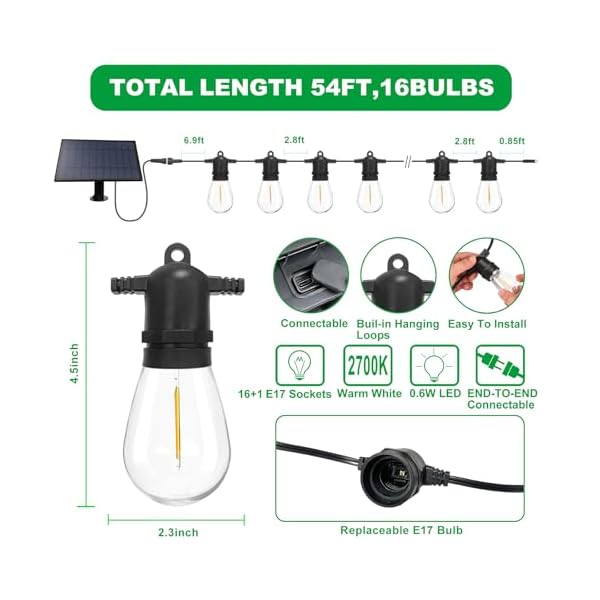 54486 ft solar string lights outdoorwaterproof with usb port remote control solar patio lights16 shatterproof s14 bulbs1w soft white  urban country home decor