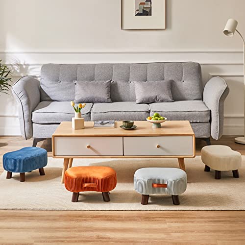 Ymyny Small Footstool With Portable Handle, Velvet Ottoman With Padded Seat, 15.7" Footrest With Wooden Legs, Curved Step Stools For Adult, Kid And Pet, Change Shoes Stool, Pumkin Yellow, Hbd021Y #TOP2