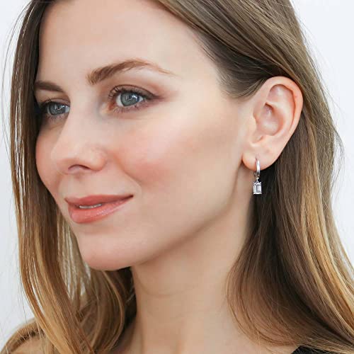 Berricle Sterling Silver Solitaire 2 Carat Emerald Cut Cubic Zirconia Cz Anniversary Dangle Drop Earrings For Women, Rhodium Plated #TOP2