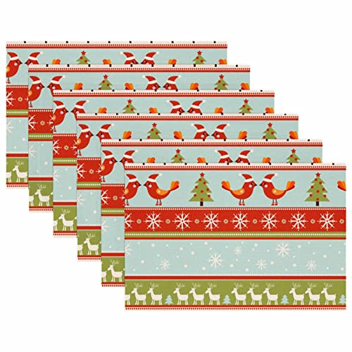 Set de table rayures oiseaux cerfs Noël antidérapant 6x