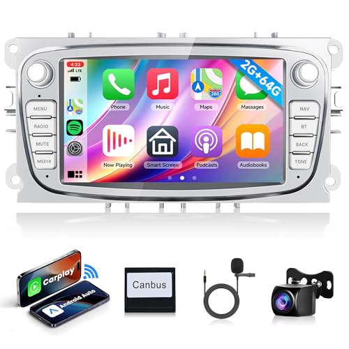 Android 15 IPS Autoradio Per Ford C-Max/Connect/Fiesta/Focus/Fusion/Galaxy/Kuga S-Max/Mondeo - Senza fili CarPlay + Android Auto - GRATUITI Camera - DAB Volante 4G WiFi Fast-Boot - 2 Din