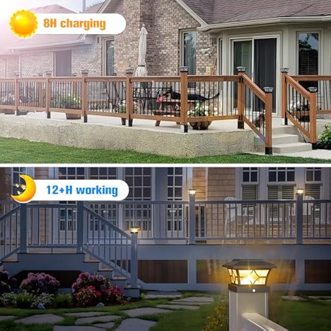 VOLISUN Solar Post Cap Lights Fence Cap Lights Solar Deck Post Light 4x4 Black Cool/Warm 4Pack