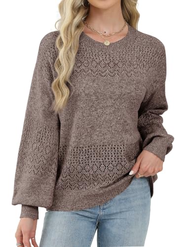 Lylinan Womens Sweaters Casual Boho Long Sleeve Shirts Crewneck Lightweight Crochet Tops Pullover Knit Sweater2