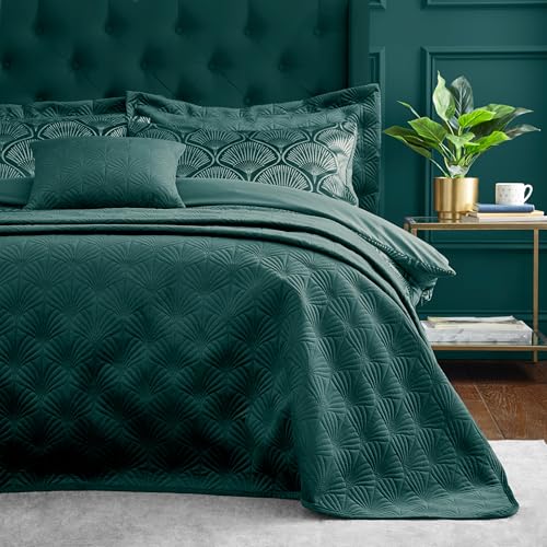 Catherine Lansfield Art Deco Pearl - Colcha Acolchada (220 x 230 cm), Color Verde Azulado