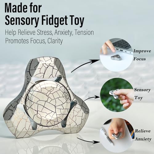 Image of FREELOVE Premium Metal Fidget Spinner for Adults, Stainless Steel Heavy Silent Spinner with Precision Bearing, Small Office Desk Toy & EDC for Stress Relief Focus ADHD, Titanium Alloy Crackled Design