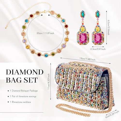 Image of Landical 3 Pcs Rhinestone Clutch and Jewelry Set for Women, Crystal Diamond Earring & Necklace, Evening Wedding Formal