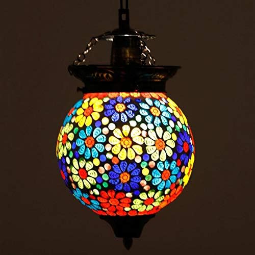 Handcrafted Multicolour Flower Design Mosaic Glass Hanging Lamp