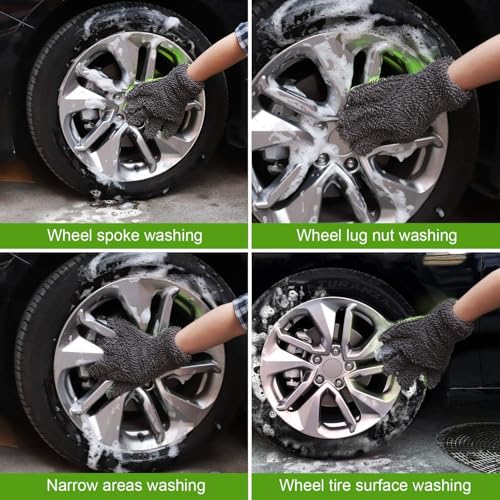 Image of Auto Hub 5 Finger Microfiber Wash Mitts Car Dusting Gloves Double Sided Microfiber Cleaning Gloves Interior Exterior Auto Dusting Mitt for Car Detailing Without Scratch Pack of 3