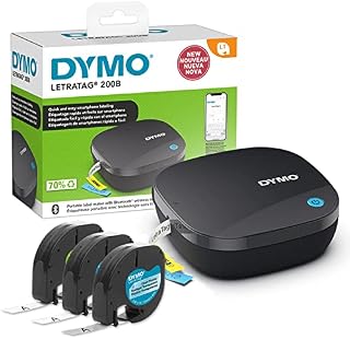 Dymo LetraTag 200B Bluetooth Label Maker Value Pack | Compact Label Printer | Connects Through Bluetooth Wireless Technology to iOS and Android | Includes 3 Assorted Label Tapes