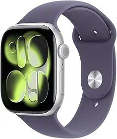 Apple Watch Series 11 GPS, Caixa em alumínio prateado de 46 mm com Bracelete desportiva roxo névoa - P/M