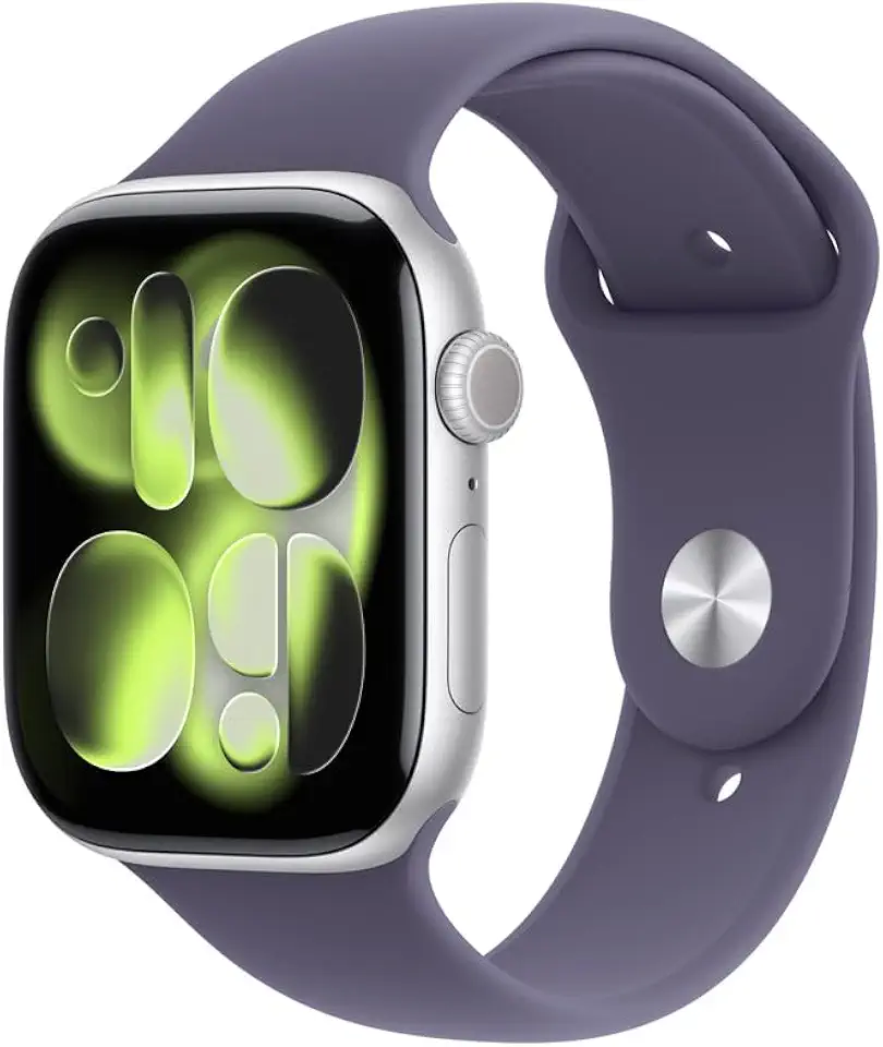 Apple Watch Series 11 GPS, Caixa em alumínio prateado de 46 mm com Bracelete desportiva roxo névoa - P/M