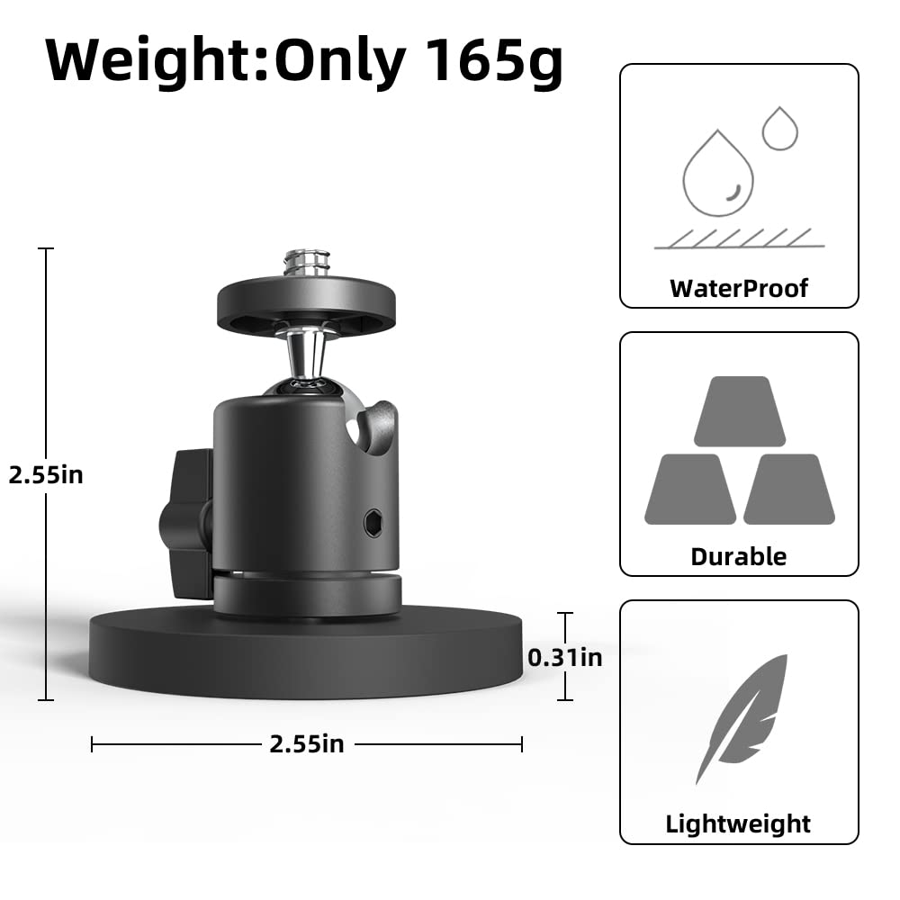 Magnetyczny uchwyt do kamery sportowej GoPro, obracany o 360° uchwyt na głowicę kulową, kompatybilny z GoPro Hero 13, 12, 11, 10, 9, 8, 7, czarny, DJI Osmo Action 5 Pro 4, 3, AkASO i więcej