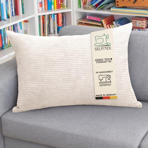 Selfitex XXL Breitcord Sofakissen 60x80 cm, Couchkissen mit Füllung und...