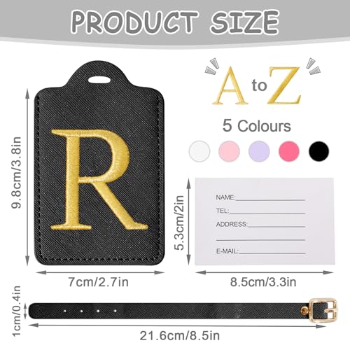 Image of Personalized Initial Luggage Tags for Suitcases, Cute PU Leather Embroidered Letter Travel Luggage Tags, Suitcase Identifier Name Baggage Tag, Bag Tags for Men Women Kids Luggage Handbags(Black R)
