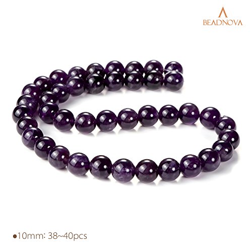 Image of BEADNOVA 10mm Natural Amethyst Purple Quartz Gemstone Round Loose Beads for Jewelry Making (36-38pcs)