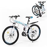 Mountain Bike,26 Inch Folding Bike with Double Shock Absorption Carbon Fibre Frame1 21 Speed Gears,A