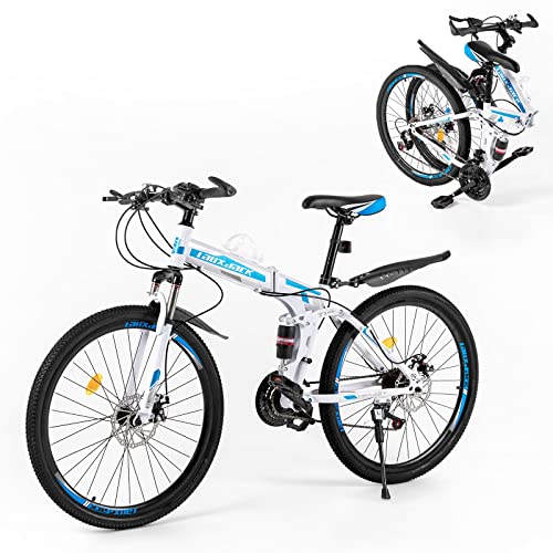 Mountain Bike,26 Inch Folding Bike With Double Shock Absorption Carbon Fibre Frame1 21 Speed Gears,Adjustable Saddle Height 80-95Cm/ 31.5-37.4In,Hydraulic Disc Brake Bicycles For Men And Women #TOP27