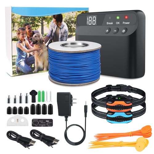 PcEoTllar Electric Fence for Dogs, Underground Dog Fence System, 2 Waterproof Rechargeable Collars, with 656Ft Underground/Aboveground Boundary, Dog Fence Containment