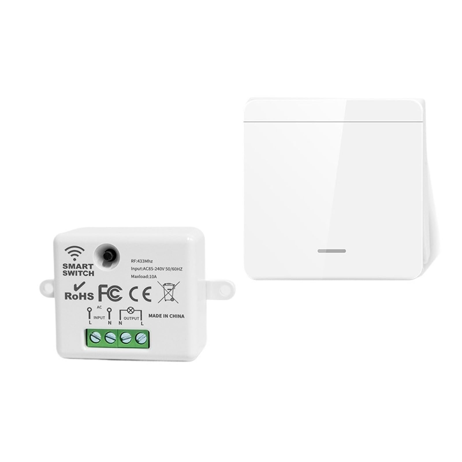 Interrupteur connecté sans Fil, 433Mhz, 1 Bouton, RF 86, Interrupteur Mural, récepteur 10A, for Commande d'ampoule de plafonnier