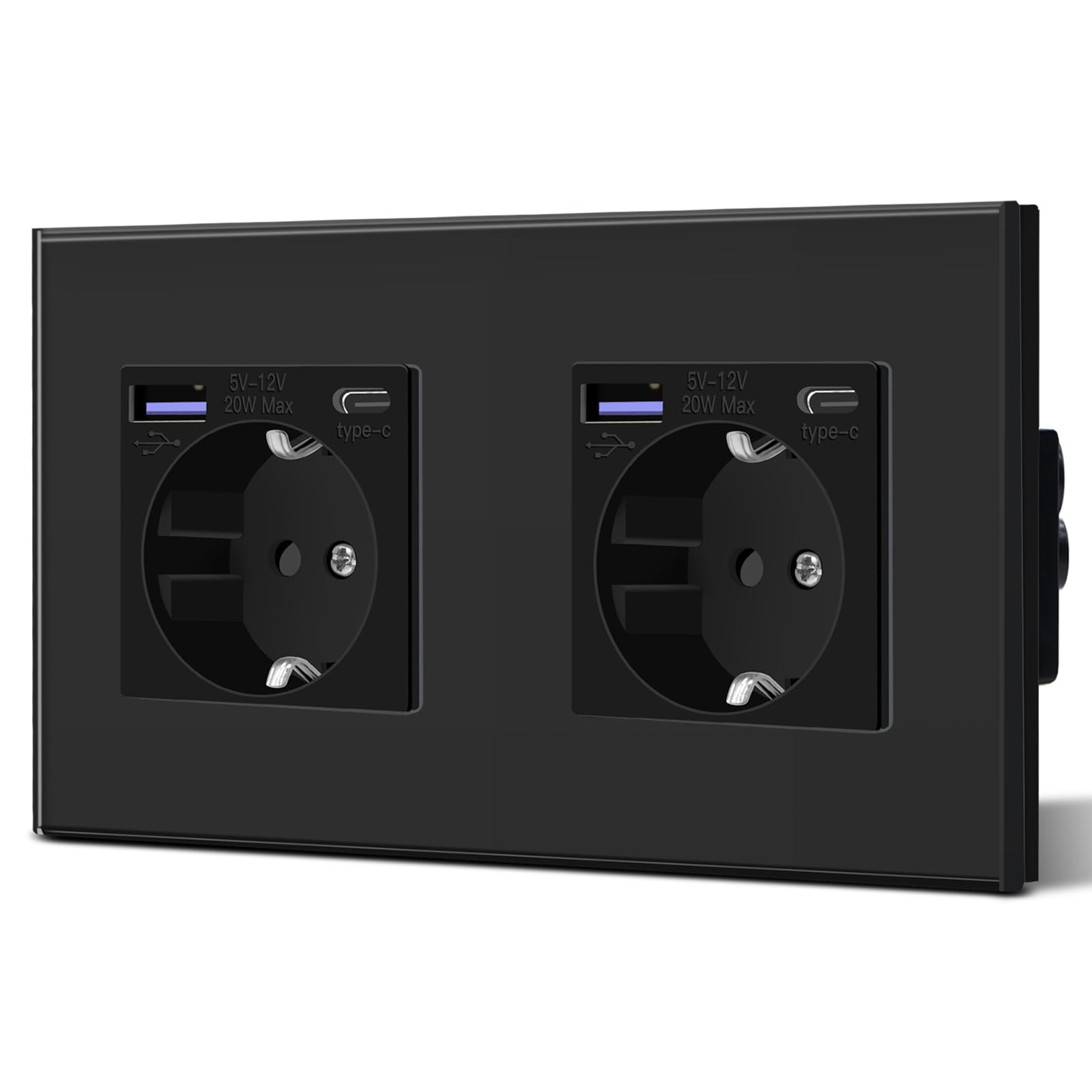 BSEED Schuko Wandstopcontact met viervoudige wandcontactdoos met 20 W USB & Type C snellader