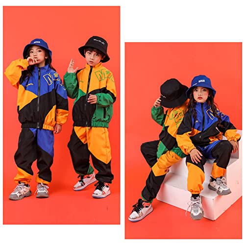 Image of LOLANTA Boys' Girls' Color Block Jacket Track Pants Sets Hip Hop Dance Patchwork Clothes Unisex Streetwear