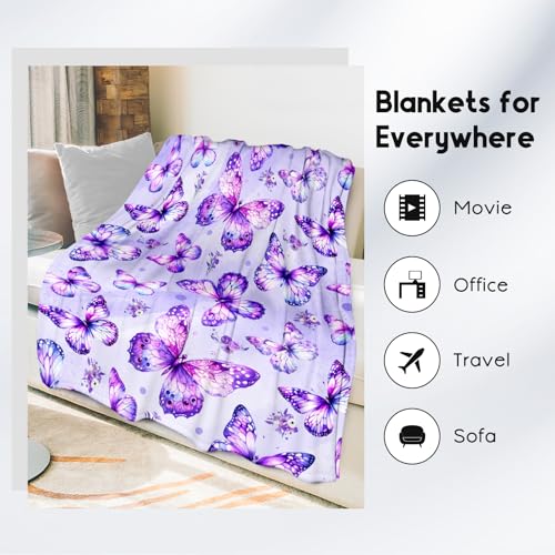 Butterfly Throw Blanket, Cozy Flannel Throw Blankets for Couch Office, Cute Soft Throw Gifts for Girls, Pink 40"x50"