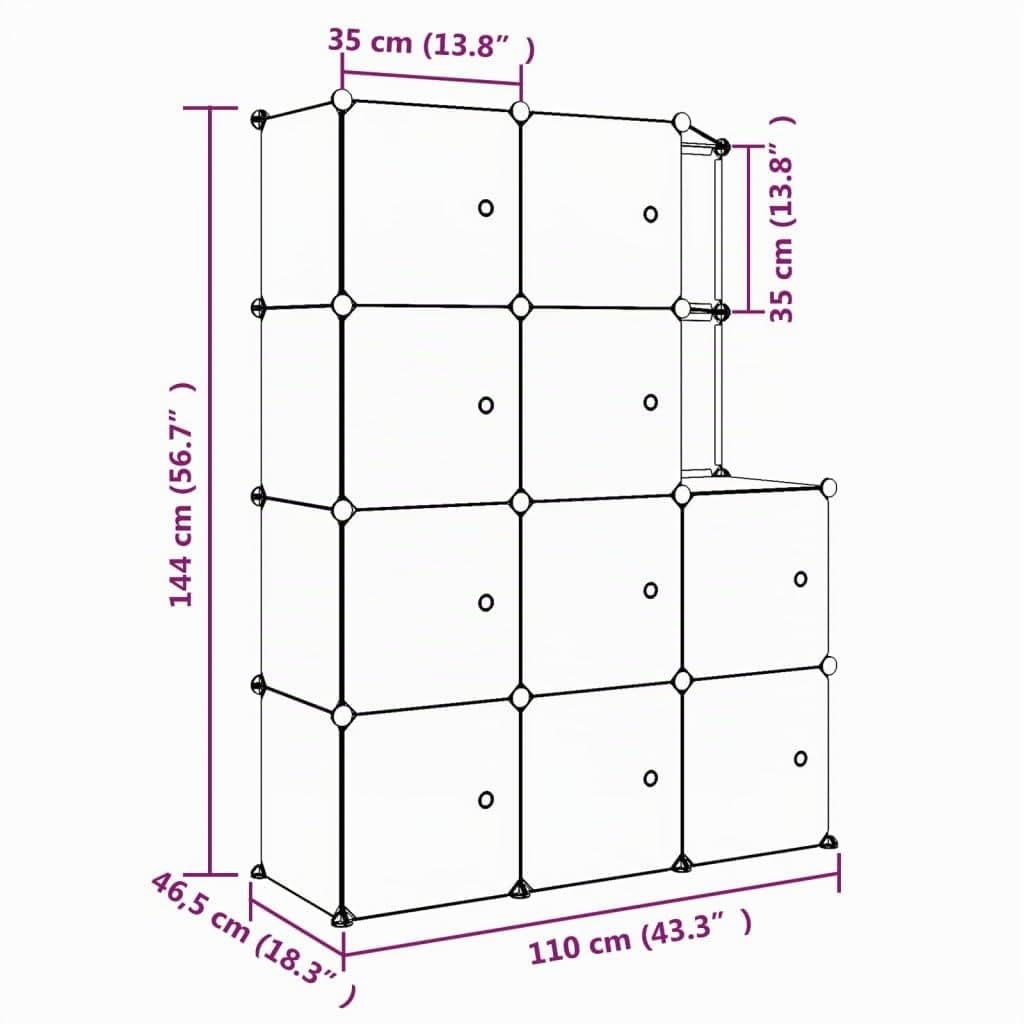 vidaXL Kinderschrank Modular mit 10 Würfeln, Regalsystem mit viel Stauraum, Würfelregal mit Stahlrahmen, Kinderregal Regal Aufbewahrungsschrank, Schwarz PP