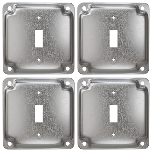 OHLECTRIC Crushed Corner Steel Single Toggle Switch Box Cover| 4” Square Electrical Box Cover, Fire Rated | Ideal for Wiring Connection Protection and Wiring Devices (4-Pack)